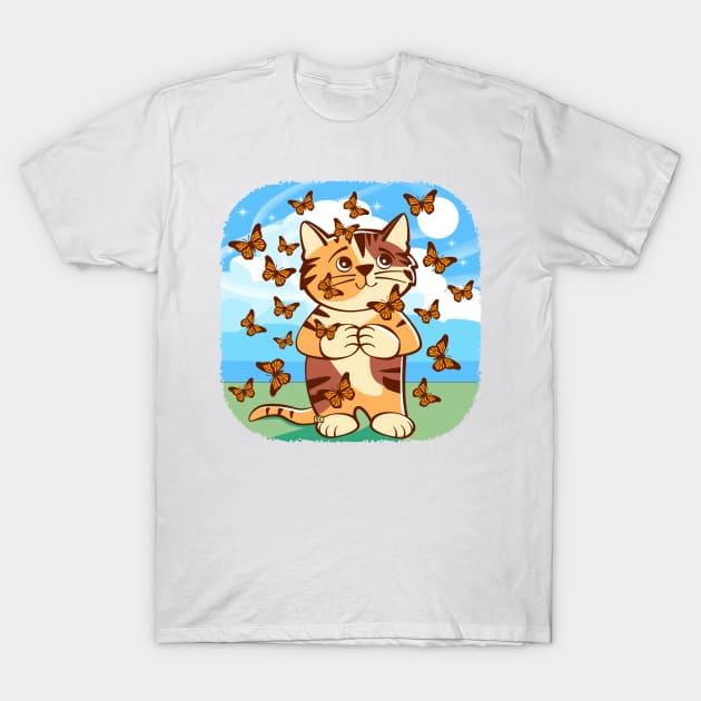 Kitten with Butterflies T-Shirt by Sue Cervenka